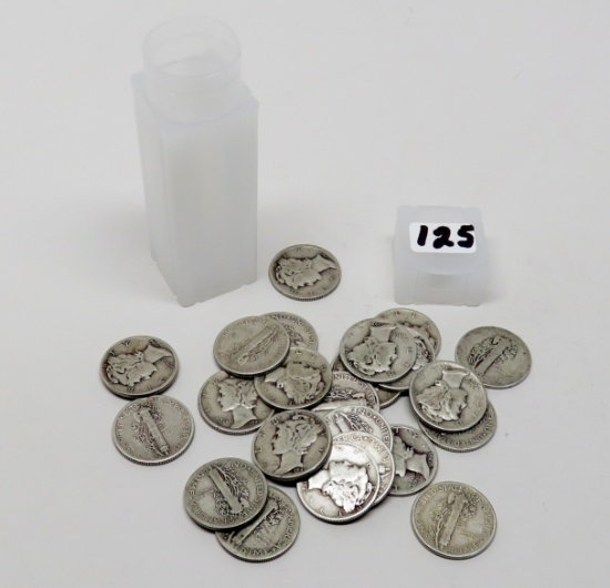 23 Silver Mercury Dimes, assorted dates circ