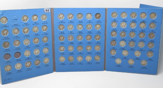 Whitman Mercury Dime Album, 1916-45S, 74 Coins, NO 16D, 21PD. Avg circ/dt/mm unchecked