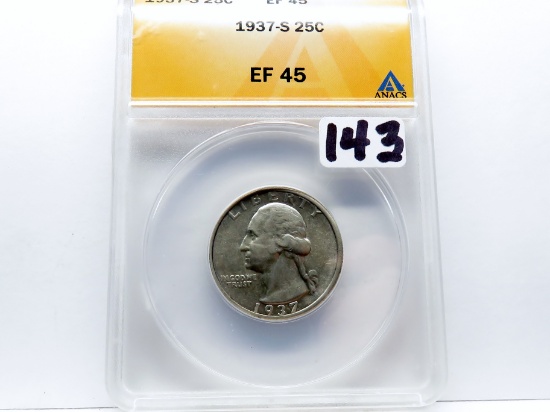 Washington Quarter 1937S ANACS EF45, better date