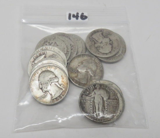 19 Silver Quarters: Standing Lib 1930S, 18 Washington