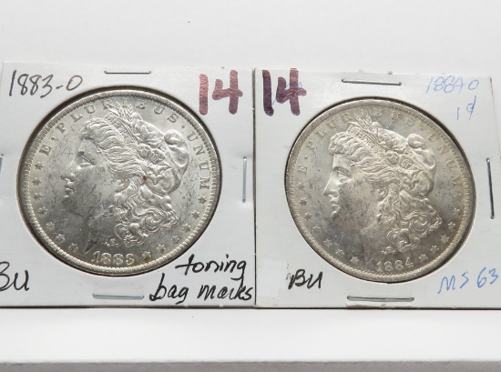 2 Morgan $: 1884-O BU toning bag marks, 1884-O BU