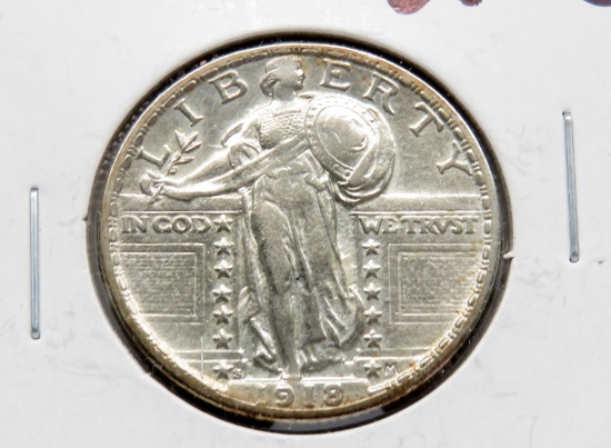 Standing Liberty Quarter 1918S EF/AU cleaned