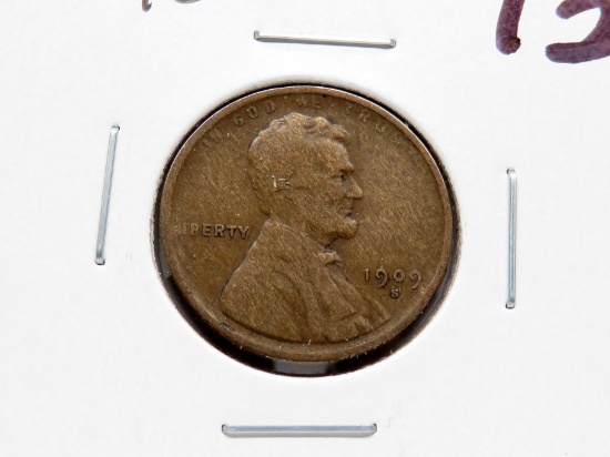 Lincoln Cent 1909S Fine,  Better Date