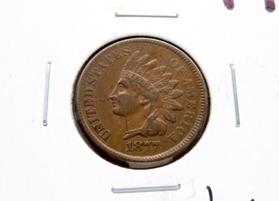 Indian Cent 1877 VF obv gouge/scratch, Key Date