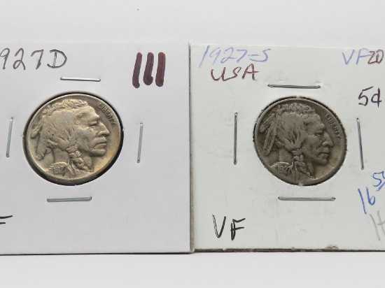 2 Buffalo Nickels: 1927D VF, 1927S VF
