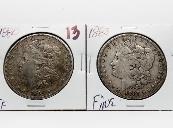 2 Morgan $: 1880 EF, 1883 F