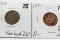 2 Indian Cents 1863 EF Reverse leaf doubling & 1891 BU Doubling in date