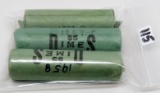 3 Rolls (150) Unc-BU Silver Roosevelt Dimes, appear unopened: 1958, 1959, 1959D