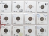 12 Seated Liberty Dimes, AG-VF, some cleaned scratched or with damage: 1840, 42, 53, 54, 72, 75, 76,