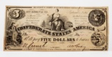 $5 Confederate Currency 1861 Richmond, SN94234, AU nice, scarce