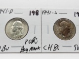 2 Washington Quarters CH BU 1941-D (?Obverse bag mark) & 1941-S Toned