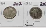 2 Standing Liberty Quarters better dates: 1919 VF, 1927S G clea