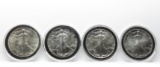 4 American Silver Eagles BU; 1986; 87; 88; 89 in Cointains
