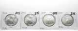 4 American Silver Eagles BU: 2005, 2006, 2008, 2010