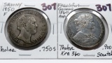 2 Silver 1 Thaler: 1850F Saxony .750S; 1860 Germany .900S scrs