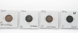 4 Indian Cents 1865 EF Corrosion; 66 Good+ Corr; 75 VF Corr; 76 Fine dark