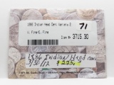 Indian Cent 1886 Variety 2 VF/EF (Littleton packaging)