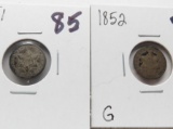 2 Silver 3 Cent: 1851 F, 1852 G