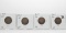 4-2 Cent Pieces: 1864 VG, 1865 VF, 1867 AG, 1868 VF