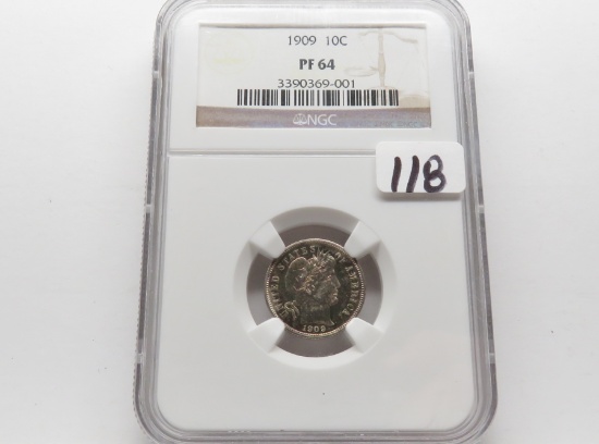 Barber Dime 1909 NGC PF64 Only 650 minted (Rainbow toning) WOW