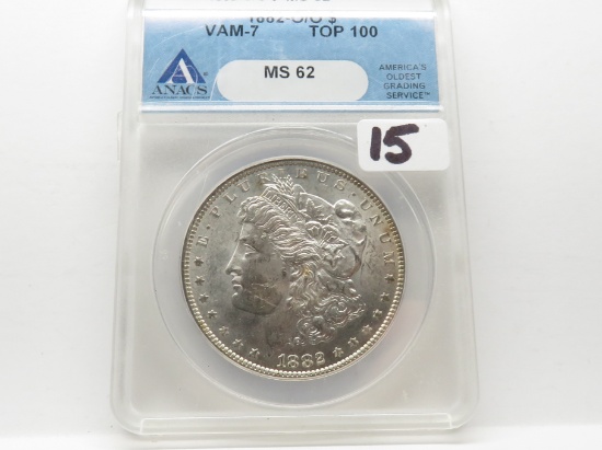 Morgan $ 1882 O/O Vam 7, Top 100, ANACS MS62