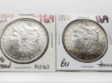 2 Morgan $: 1885-O CH BU bag mark, 1886 BU toned