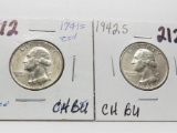 2 CH BU Washington Quarters: 1941S, 1942S