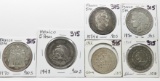6 World Silvers: 3 France .900S (5 Fr 1834A, 1870; 10 Fr 1970); 3 Mexico (5 Peso .900S 1948, 2-.100S