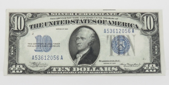 $10 Silver Certificate 1934, SN A53612056A, Unc