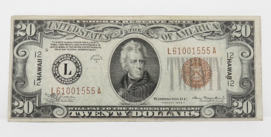 $20 FRN 1934A "Hawaii", SN L61001555A, VF