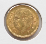 1955 Mexico Gold 5 Pesos Cinco Pesos Coin .1205 Troy Oz AGW .900 Fine