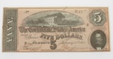$5 Confederate Note 1864, Unc, good color