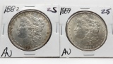 2 Morgan $ AU 1882 & 1889