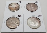 4 Silver Rounds 1 Troy Ounce .999 Fine; Winter; Prospector; 1776-1976; Snake