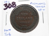 1871 New Zealand 1 Penny Auckland Token, KM TN6, VF