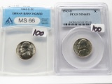 2 Jefferson Nickels 1942-S ANACS MS66 Omaha Bank Hoard & 1943-D PCGS MS66 FS