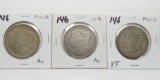3 Morgan $ 1921-P AU; 1921-D AU; 1921-S XF
