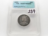 1893 Isabella Commemorative Quarter ICG MS60 Details cleaned, Mintage 24,214