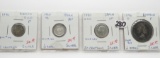 4 Different Better Date Silver World Coins: 1896 Puerto Rico 5c; 1860 Peru 1/2 Reale; 1880 Spain 50c