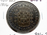 Brazil 960 Reis 1816 Overstrike, .896 Silver