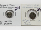 2 India Ancients, unresearched by us: Western Satraps 120-388AD Ar Drachm; Sultain of Delhi Ghiyasud