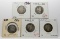 5 Barber Quarters G-VG some Cleaned: 1901, 04, 06, 07-O, 07S