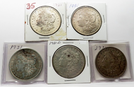 5 Morgan $, VF-AU: 3-1921, 2-1921D