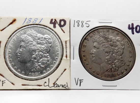 2 Morgan $: 1881 VF clea, 1885 VF