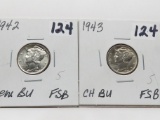 2 Mercury Dimes FSB: 1942 Gem BU, 1943 CH BU