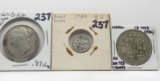 3 Silver World: 1 Rupee 1840 British India; 1/10 G Nederl India; 1 Ruple Nepal VS1993 (1936)