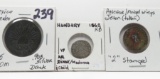 3 World Coins: 1562KB Hungary AR Dinar Madonna/Child; Mexico Silver 2 Reales ZsOm 1845 dark; Anchor/