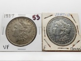 2 Morgan $: 1887 VF, 1887-O F ?cleaned