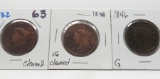 3 Large Cents: 1832 AG clea, 1838 VG clea, 1846 G