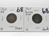 2 Indian Cents: 1864 BR VF dark, 1864 Pointed Bust G dark